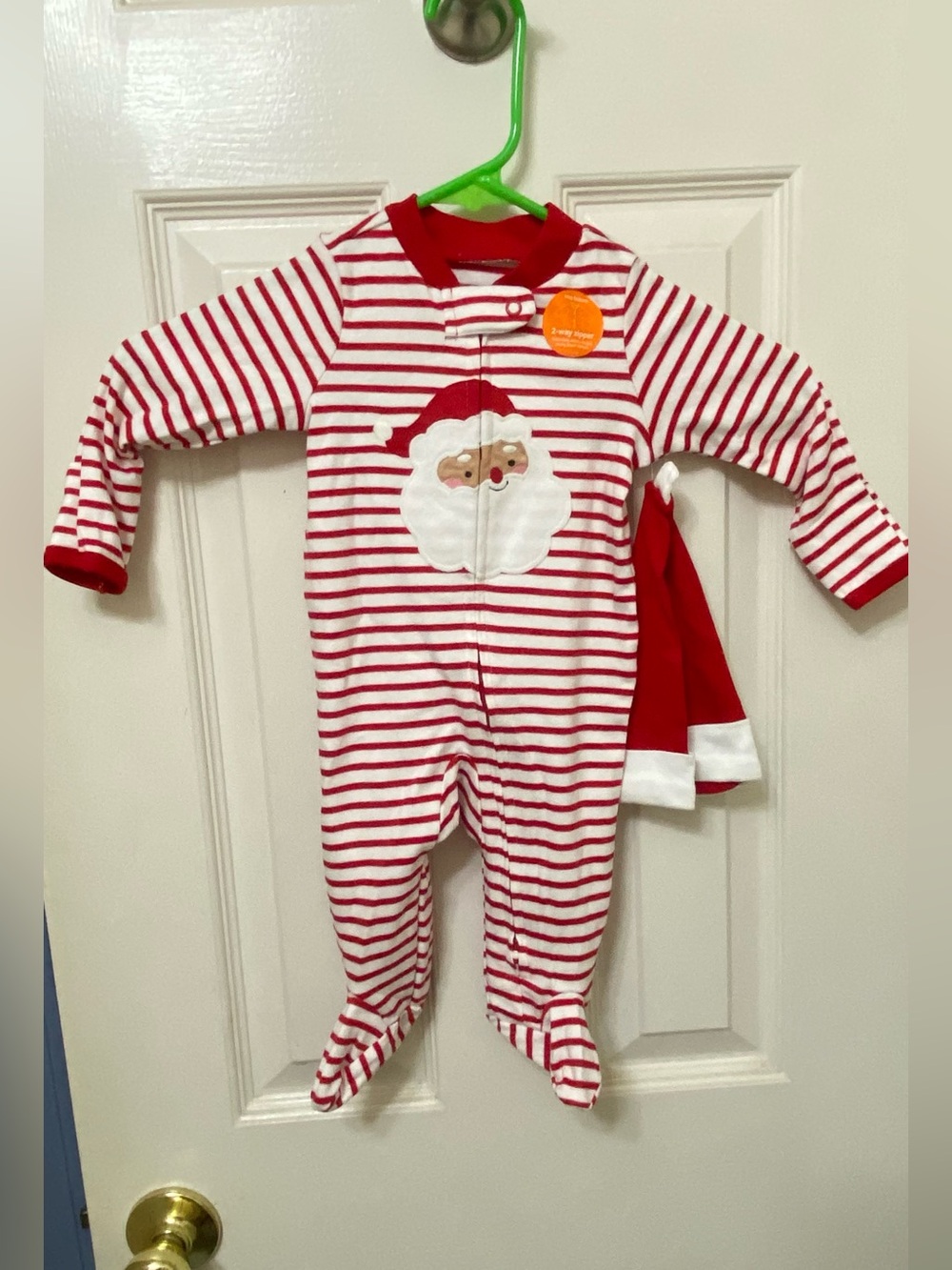 New! CARTER’S Footed Santa Stripe Baby One-Piece with Hat, Size 3 mo